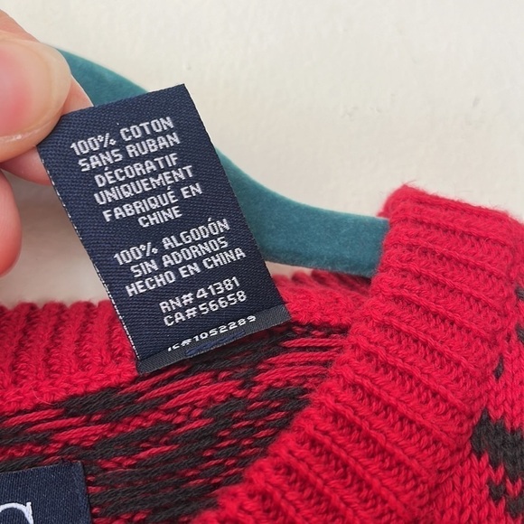 Chaps Red/Black Nordic Snowflake Print 100% Cotton Crew Neck Mens Sweater - Picture 4 of 6